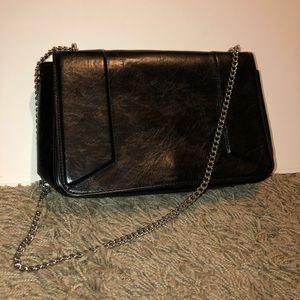 Faux leather crossbody bag with silver chain